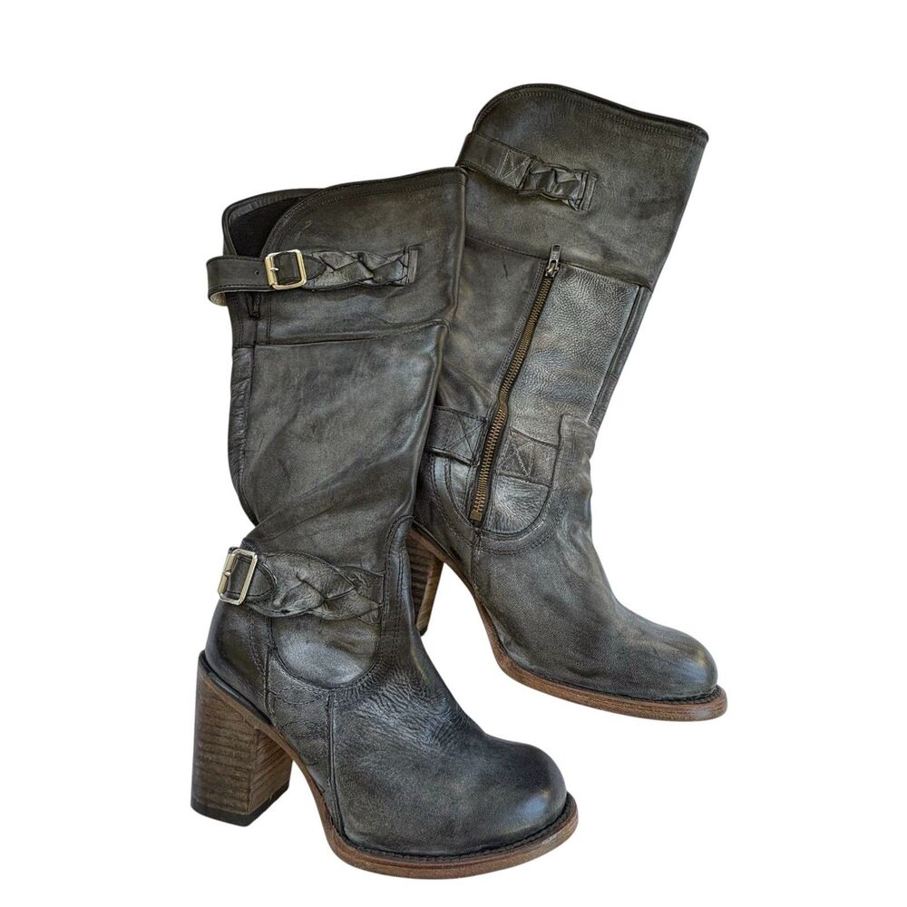 Freebird Braxton Women's Sz US 8 Knee-High Stone Handcraft Leather Boots